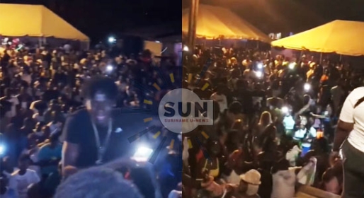 Het drukbezocht illegaal feest van Abop-topper Joel "Bordo" Martinus te Moengo Het drukbezocht illegaal feest van Abop-topper Joel "Bordo" Martinus te Moengo