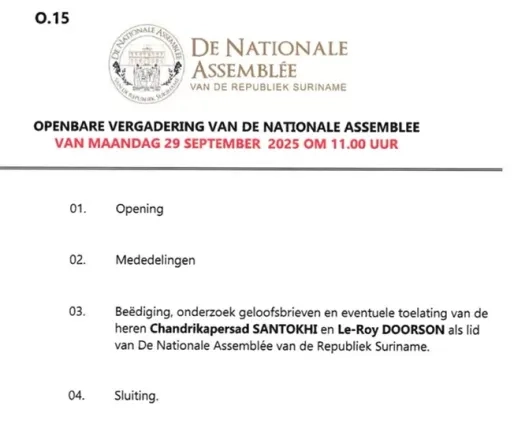 DNA convocaties over rouwbijeenkomst en toelating Santokhi en Doorson maandag