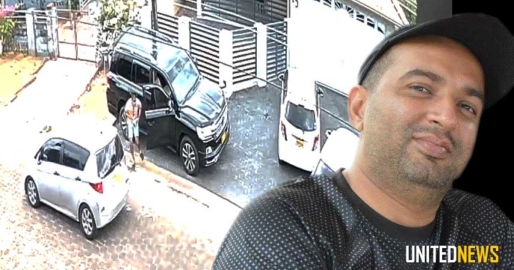 Foto compilatie: Fragment foto van een beveiligings camera van de drive by shooting, rechts Karan Chablani