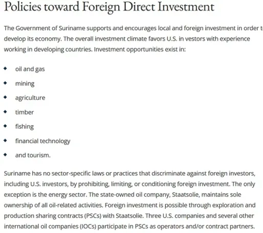 VS: Surinaams investeringsklimaat verbetert; hervormingen en olieproject stuwen vertrouwen